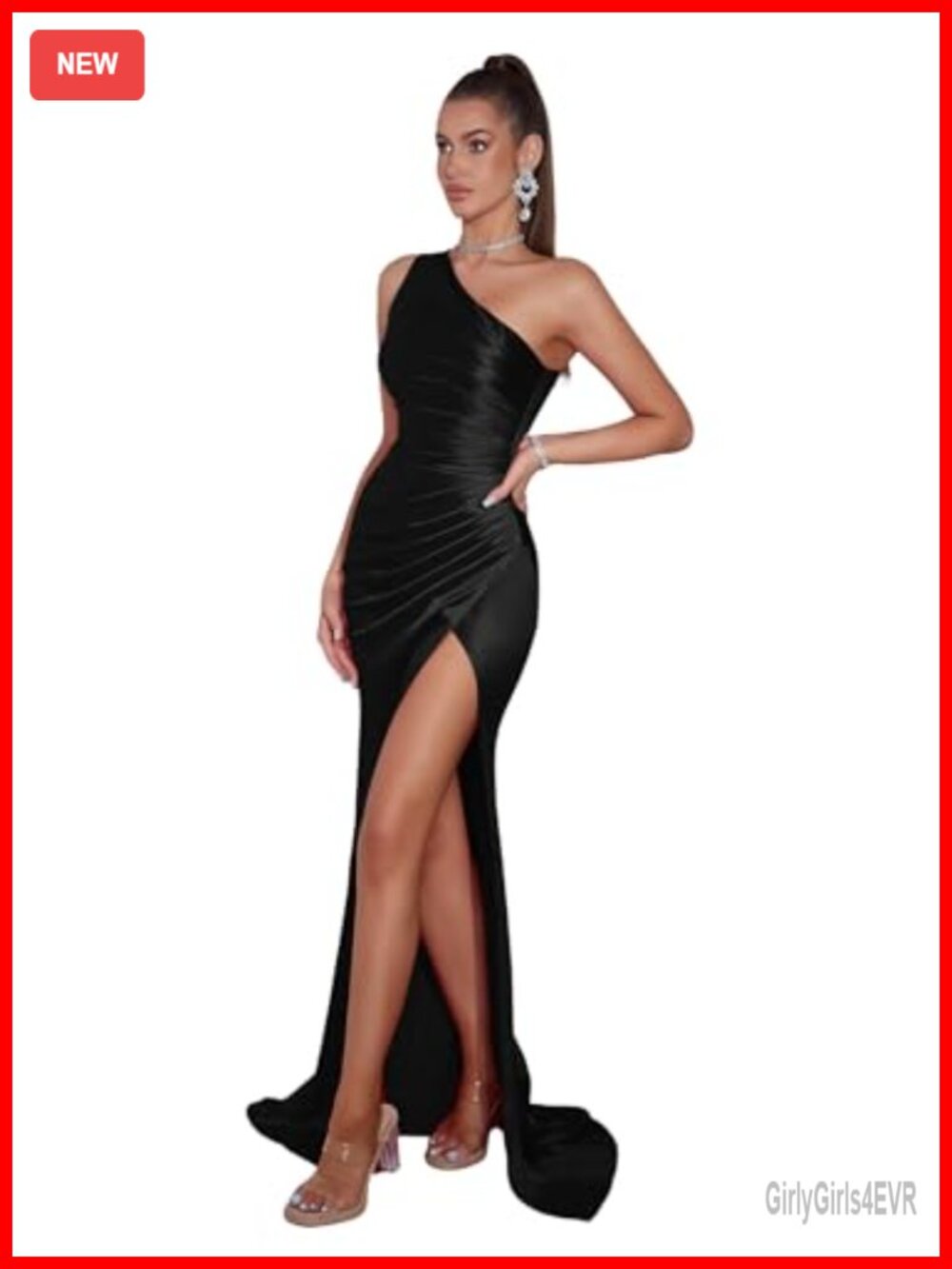 Women's Satin One Shoulder Maxi Dress Bodycon Formal Evening Gown